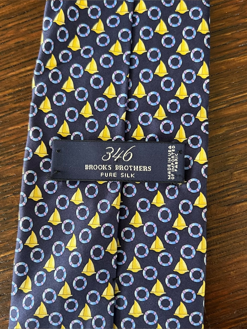 Brooks Brothers 346 Silk Tie Navy Yellow Sailboat Life Preserver Nautical Prep
